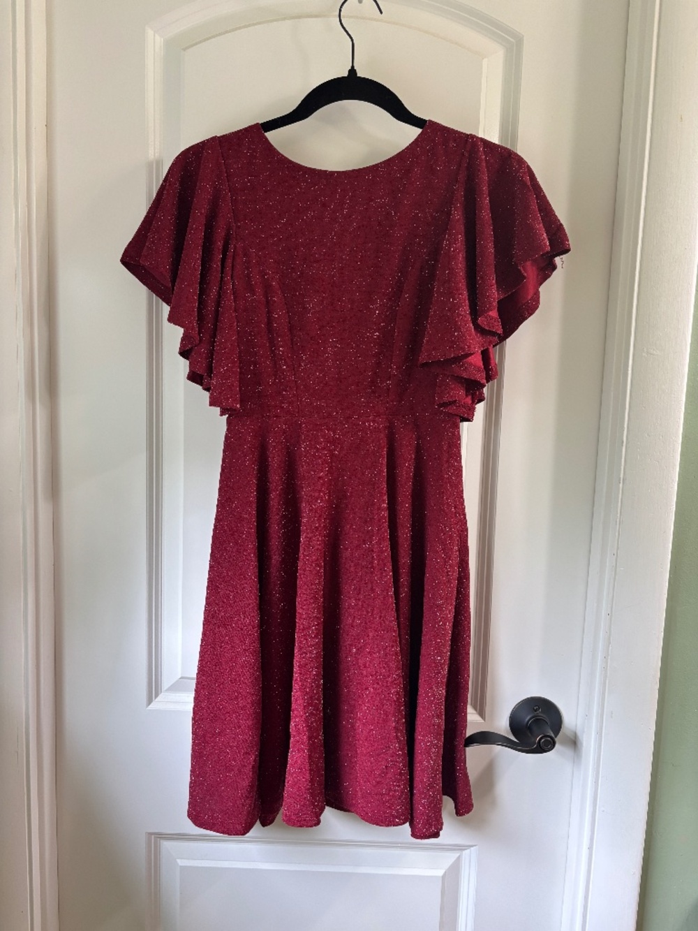 Maroon Glitter Flutter Sleeve Shift Dress